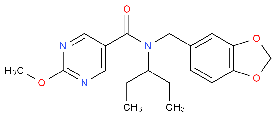 N-(1,3-benzodioxol-5-ylmethyl)-N-(1-ethylpropyl)-2-methoxypyrimidine-5-carboxamide_Molecular_structure_CAS_)