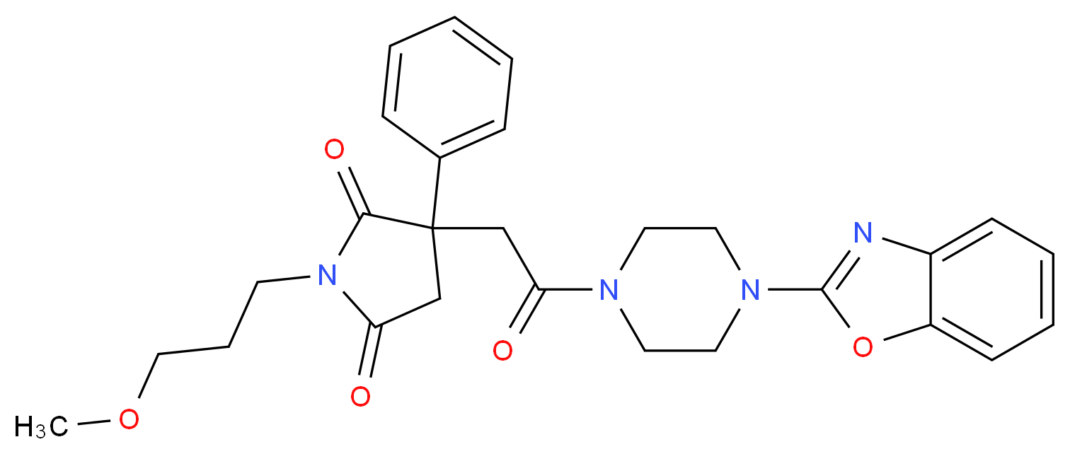3-{2-[4-(1,3-benzoxazol-2-yl)-1-piperazinyl]-2-oxoethyl}-1-(3-methoxypropyl)-3-phenyl-2,5-pyrrolidinedione_Molecular_structure_CAS_)