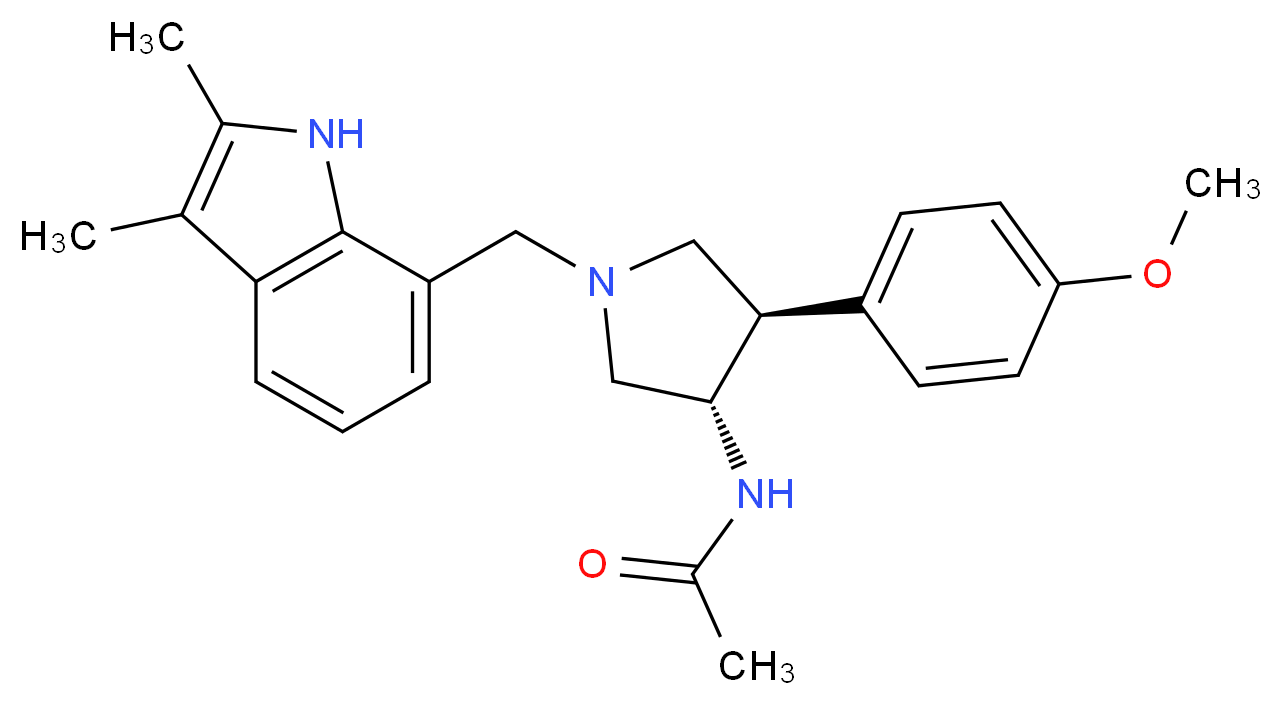 N-[(3S*,4R*)-1-[(2,3-dimethyl-1H-indol-7-yl)methyl]-4-(4-methoxyphenyl)pyrrolidin-3-yl]acetamide_Molecular_structure_CAS_)