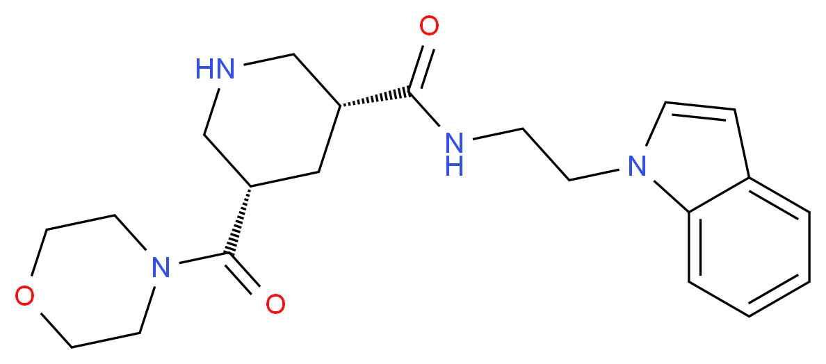 (3R*,5S*)-N-[2-(1H-indol-1-yl)ethyl]-5-(morpholin-4-ylcarbonyl)piperidine-3-carboxamide_Molecular_structure_CAS_)