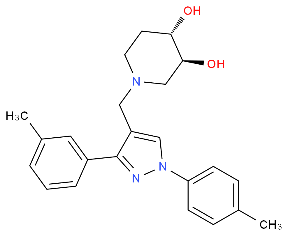 (3S*,4S*)-1-{[3-(3-methylphenyl)-1-(4-methylphenyl)-1H-pyrazol-4-yl]methyl}-3,4-piperidinediol_Molecular_structure_CAS_)