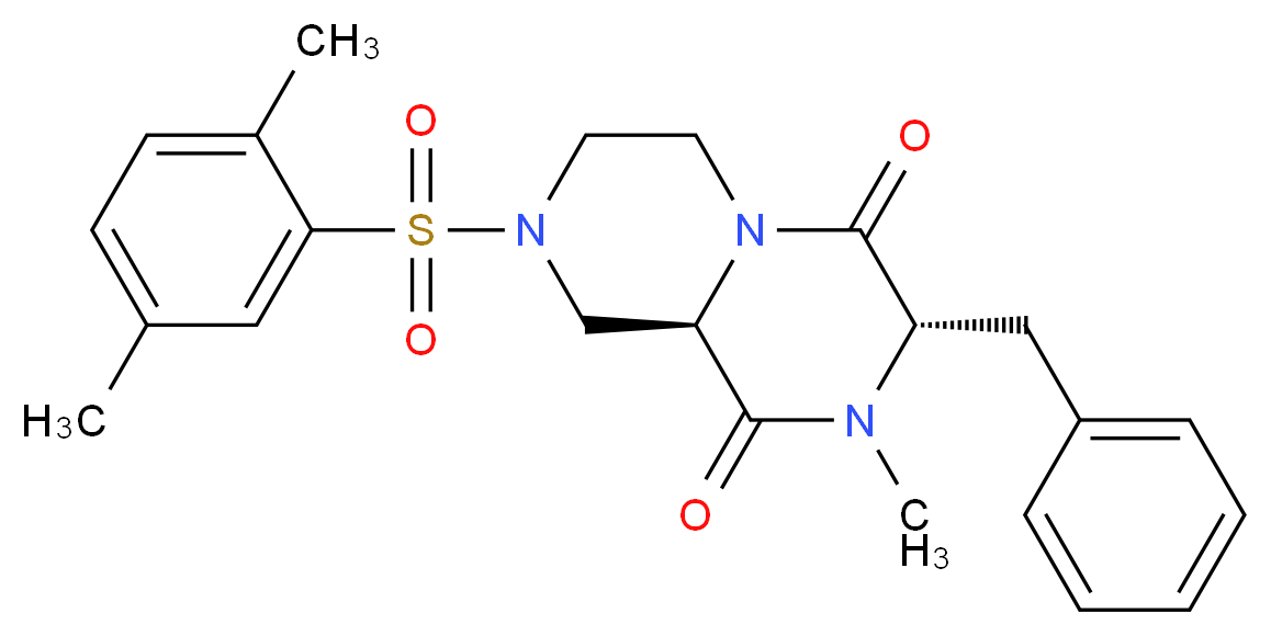 (3S,9aR)-3-benzyl-8-[(2,5-dimethylphenyl)sulfonyl]-2-methyltetrahydro-2H-pyrazino[1,2-a]pyrazine-1,4(3H,6H)-dione_Molecular_structure_CAS_)