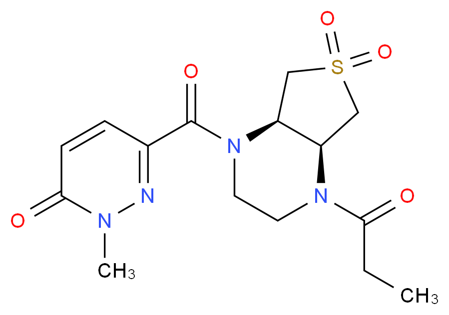 6-{[(4aS*,7aR*)-6,6-dioxido-4-propionylhexahydrothieno[3,4-b]pyrazin-1(2H)-yl]carbonyl}-2-methyl-3(2H)-pyridazinone_Molecular_structure_CAS_)