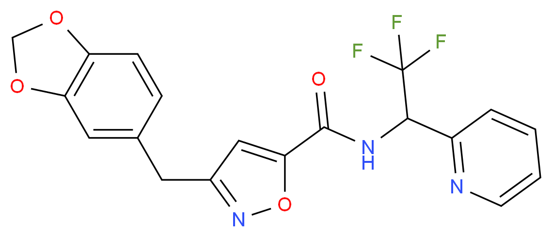 3-(1,3-benzodioxol-5-ylmethyl)-N-[2,2,2-trifluoro-1-(2-pyridinyl)ethyl]-5-isoxazolecarboxamide_Molecular_structure_CAS_)
