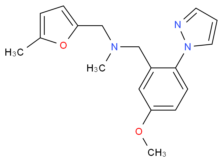 1-[5-methoxy-2-(1H-pyrazol-1-yl)phenyl]-N-methyl-N-[(5-methyl-2-furyl)methyl]methanamine_Molecular_structure_CAS_)