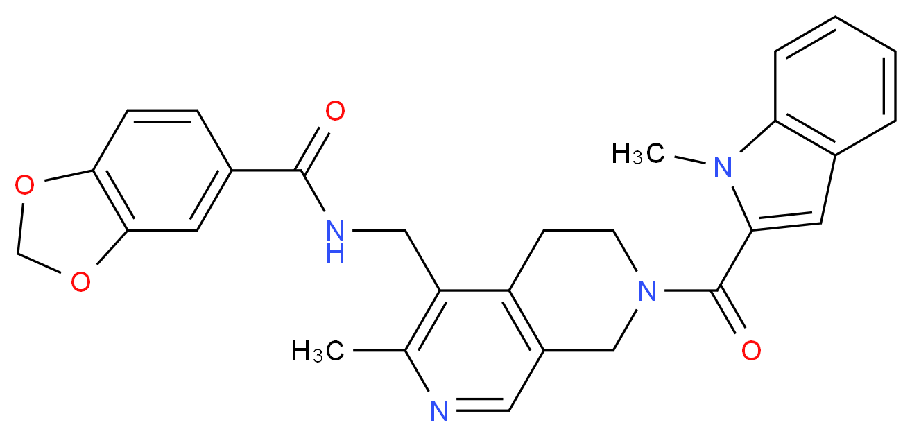 N-({3-methyl-7-[(1-methyl-1H-indol-2-yl)carbonyl]-5,6,7,8-tetrahydro-2,7-naphthyridin-4-yl}methyl)-1,3-benzodioxole-5-carboxamide_Molecular_structure_CAS_)