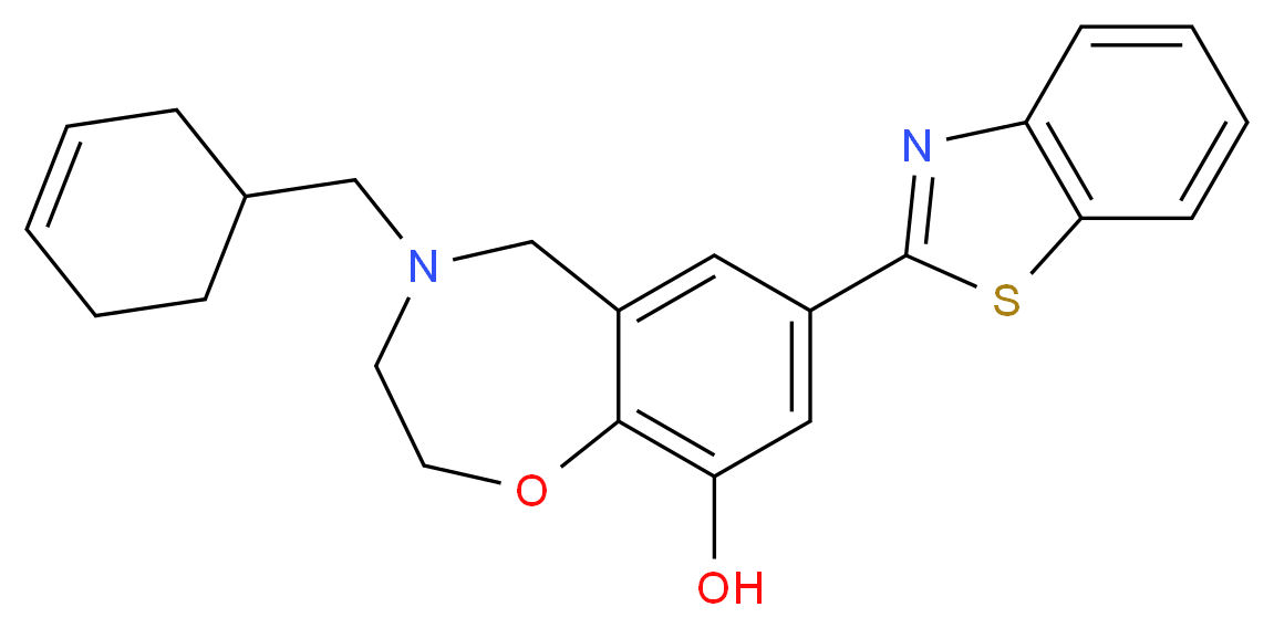7-(1,3-benzothiazol-2-yl)-4-(3-cyclohexen-1-ylmethyl)-2,3,4,5-tetrahydro-1,4-benzoxazepin-9-ol_Molecular_structure_CAS_)