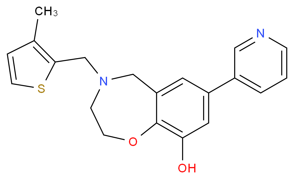 4-[(3-methyl-2-thienyl)methyl]-7-(3-pyridinyl)-2,3,4,5-tetrahydro-1,4-benzoxazepin-9-ol_Molecular_structure_CAS_)