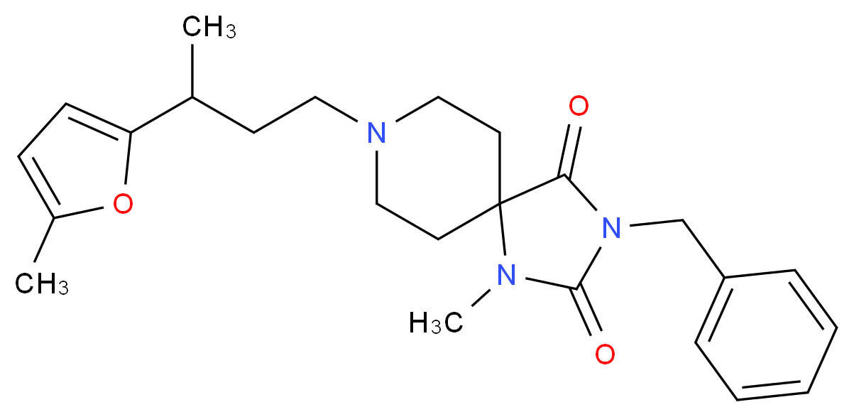 3-benzyl-1-methyl-8-[3-(5-methyl-2-furyl)butyl]-1,3,8-triazaspiro[4.5]decane-2,4-dione_Molecular_structure_CAS_)
