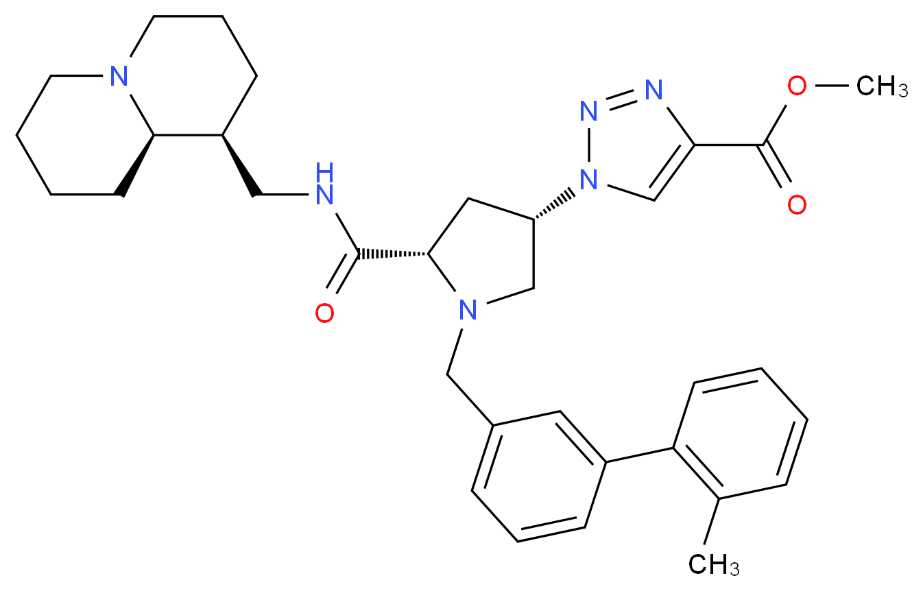 methyl 1-[(3S,5S)-1-[(2'-methyl-3-biphenylyl)methyl]-5-({[(1S,9aR)-octahydro-2H-quinolizin-1-ylmethyl]amino}carbonyl)-3-pyrrolidinyl]-1H-1,2,3-triazole-4-carboxylate_Molecular_structure_CAS_)