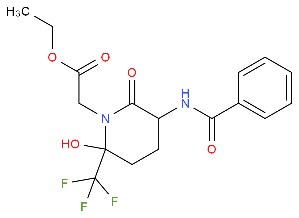 ethyl [5-(benzoylamino)-2-hydroxy-6-oxo-2-(trifluoromethyl)piperidin-1-yl]acetate_Molecular_structure_CAS_)