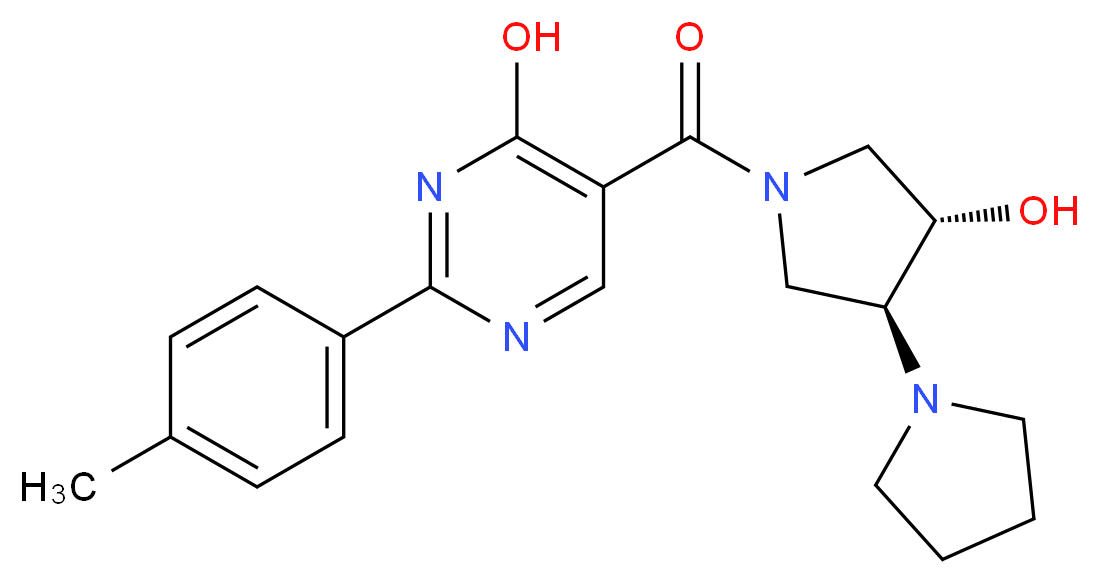 (3'S*,4'S*)-1'-{[4-hydroxy-2-(4-methylphenyl)pyrimidin-5-yl]carbonyl}-1,3'-bipyrrolidin-4'-ol_Molecular_structure_CAS_)