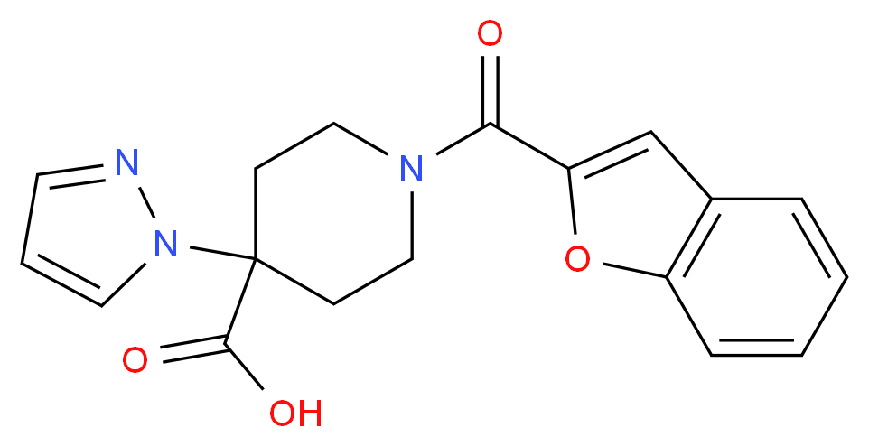 1-(1-benzofuran-2-ylcarbonyl)-4-(1H-pyrazol-1-yl)piperidine-4-carboxylic acid_Molecular_structure_CAS_)