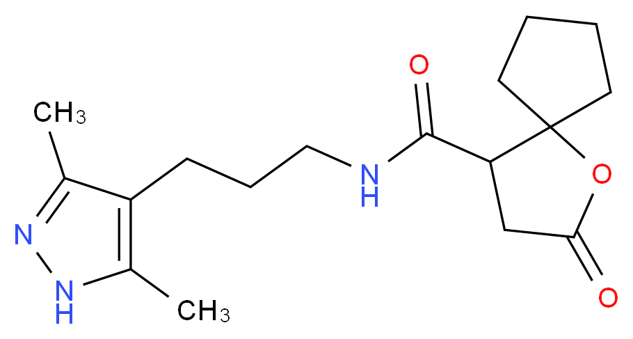 N-[3-(3,5-dimethyl-1H-pyrazol-4-yl)propyl]-2-oxo-1-oxaspiro[4.4]nonane-4-carboxamide_Molecular_structure_CAS_)