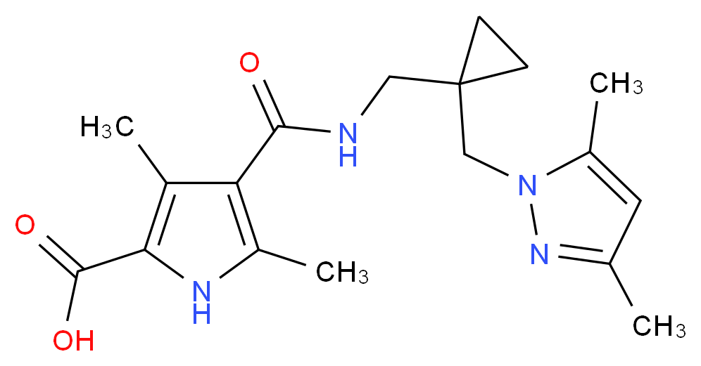 4-{[({1-[(3,5-dimethyl-1H-pyrazol-1-yl)methyl]cyclopropyl}methyl)amino]carbonyl}-3,5-dimethyl-1H-pyrrole-2-carboxylic acid_Molecular_structure_CAS_)