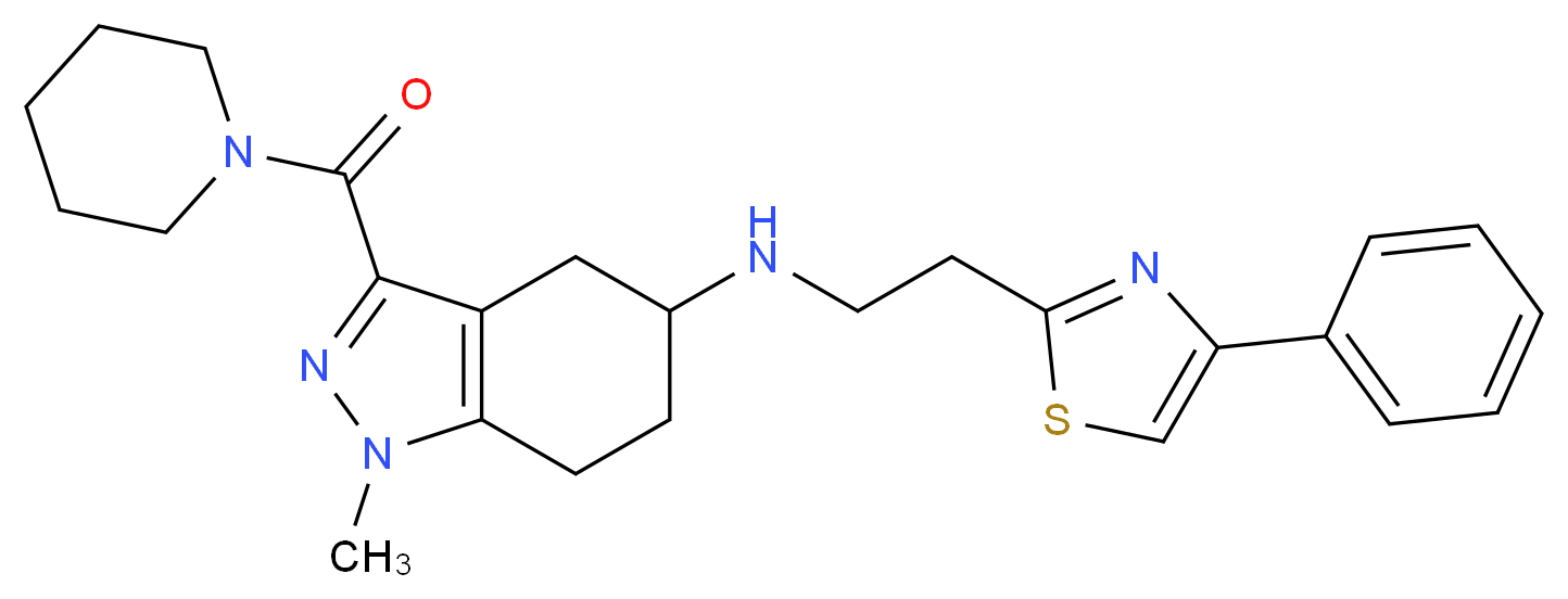 1-methyl-N-[2-(4-phenyl-1,3-thiazol-2-yl)ethyl]-3-(1-piperidinylcarbonyl)-4,5,6,7-tetrahydro-1H-indazol-5-amine_Molecular_structure_CAS_)