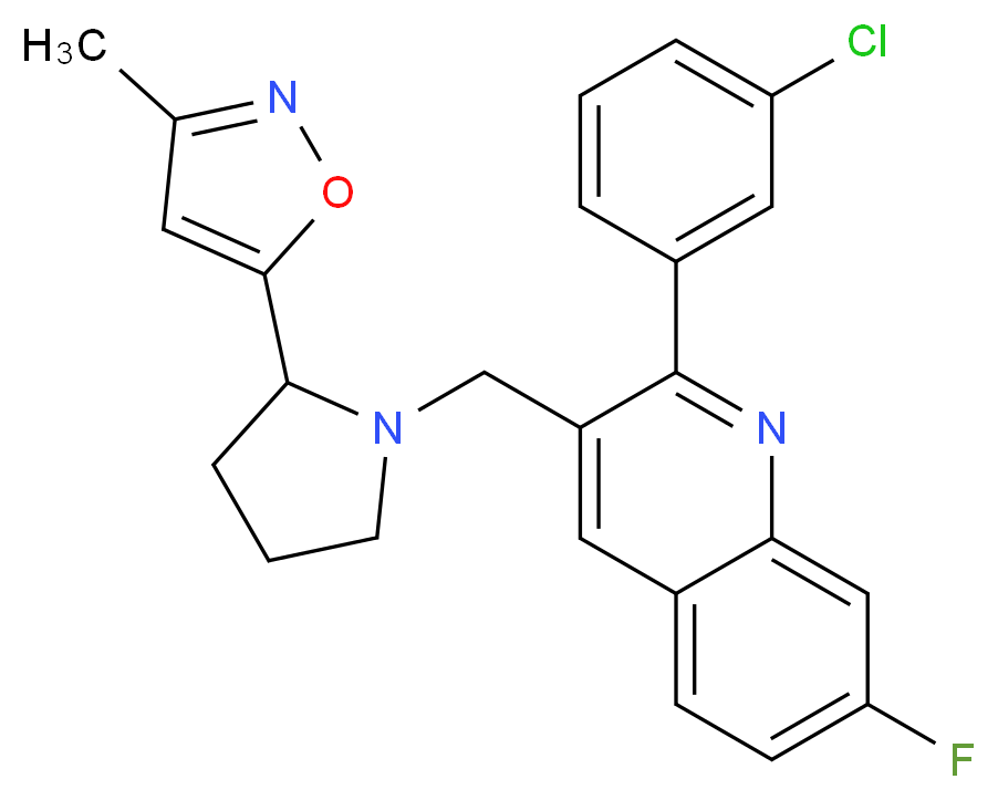 2-(3-chlorophenyl)-7-fluoro-3-{[2-(3-methyl-5-isoxazolyl)-1-pyrrolidinyl]methyl}quinoline_Molecular_structure_CAS_)