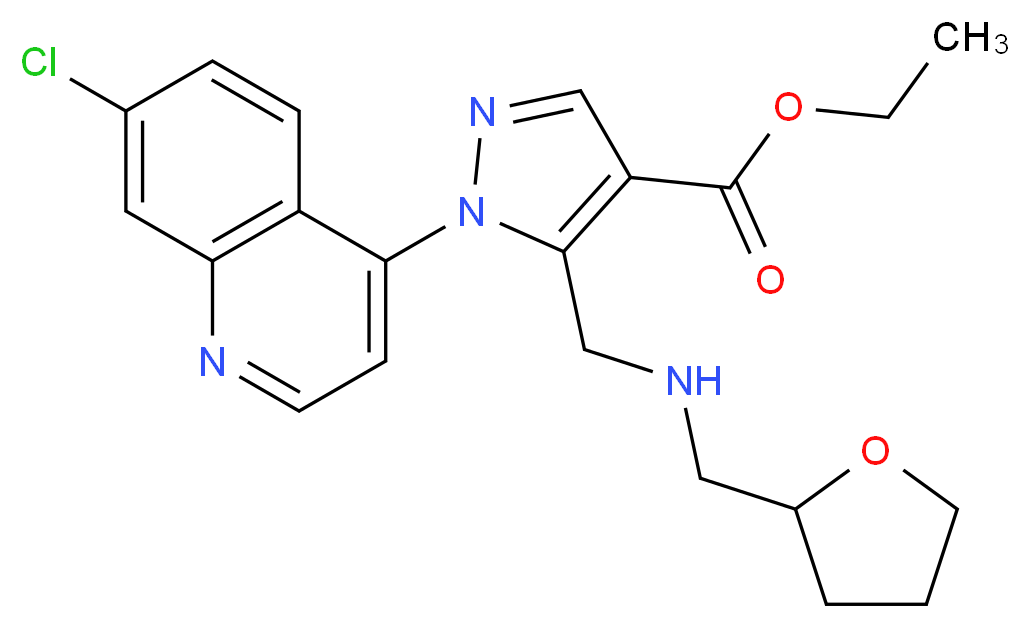 ethyl 1-(7-chloro-4-quinolinyl)-5-{[(tetrahydro-2-furanylmethyl)amino]methyl}-1H-pyrazole-4-carboxylate_Molecular_structure_CAS_)
