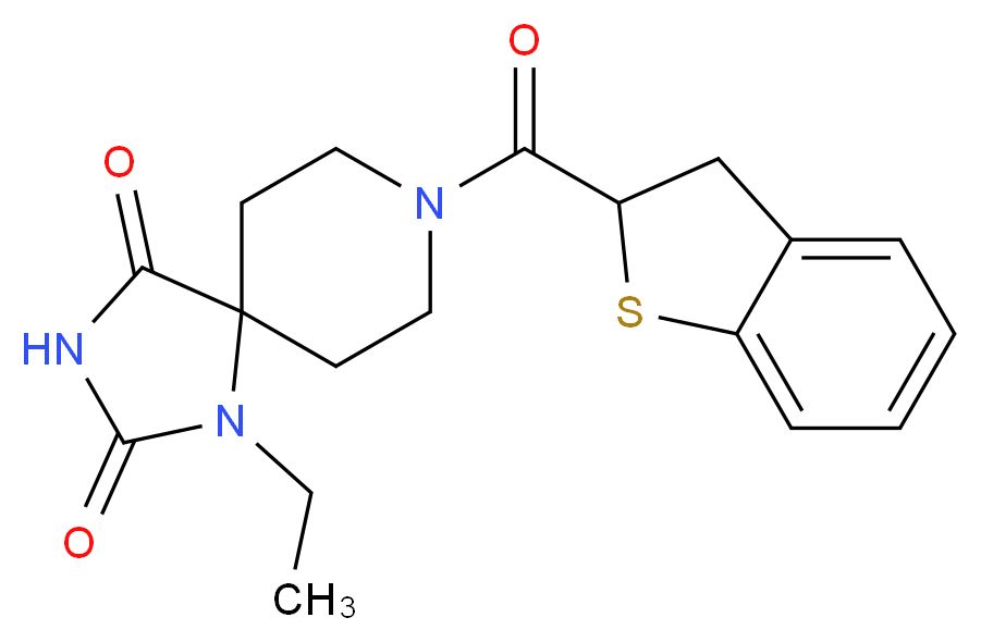 8-(2,3-dihydro-1-benzothien-2-ylcarbonyl)-1-ethyl-1,3,8-triazaspiro[4.5]decane-2,4-dione_Molecular_structure_CAS_)