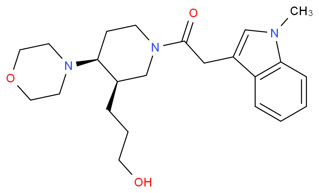 3-{(3R*,4S*)-1-[(1-methyl-1H-indol-3-yl)acetyl]-4-morpholin-4-ylpiperidin-3-yl}propan-1-ol_Molecular_structure_CAS_)