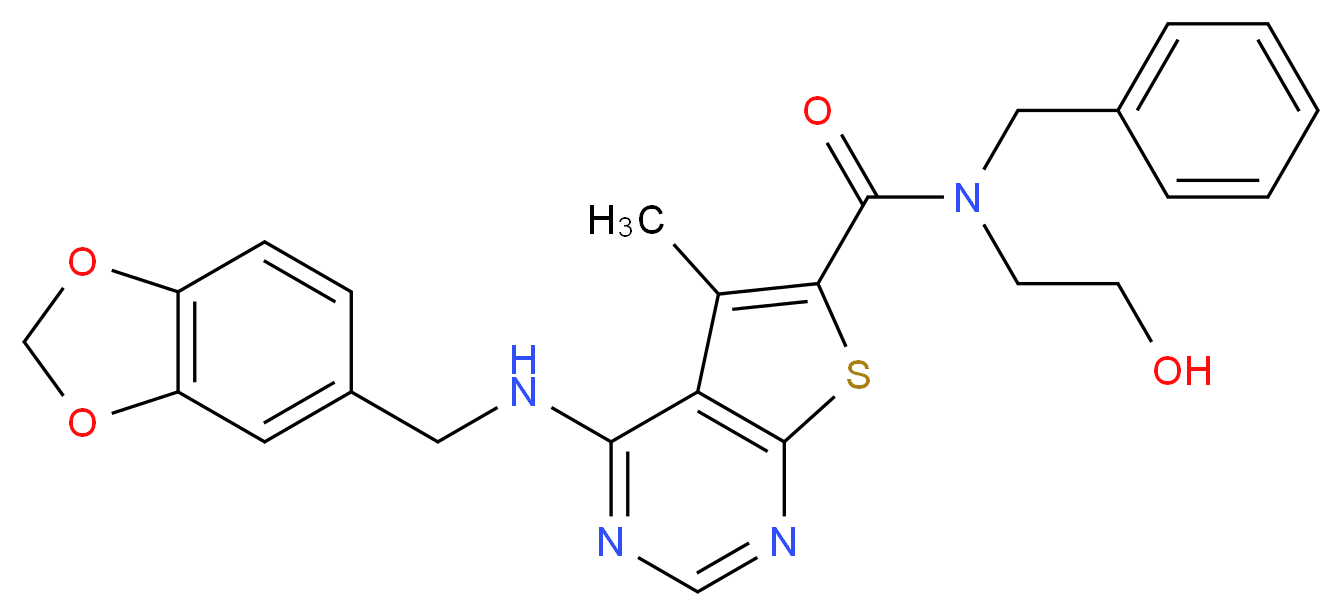 4-[(1,3-benzodioxol-5-ylmethyl)amino]-N-benzyl-N-(2-hydroxyethyl)-5-methylthieno[2,3-d]pyrimidine-6-carboxamide_Molecular_structure_CAS_)