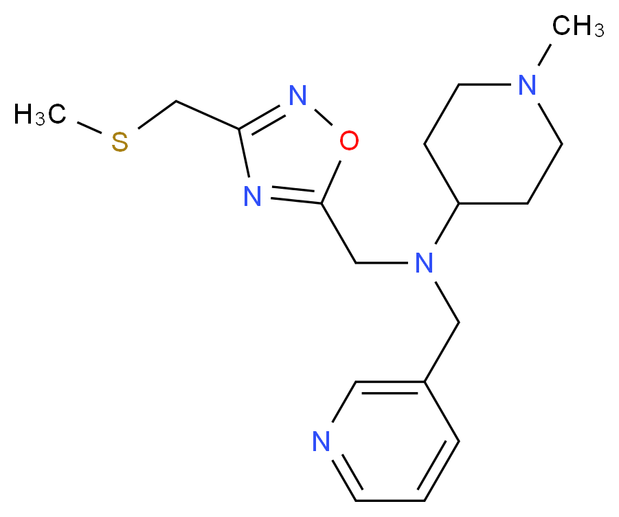 1-methyl-N-({3-[(methylthio)methyl]-1,2,4-oxadiazol-5-yl}methyl)-N-(3-pyridinylmethyl)-4-piperidinamine_Molecular_structure_CAS_)