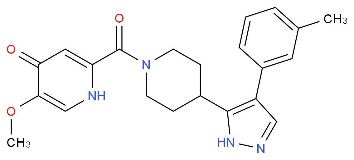 5-methoxy-2-({4-[4-(3-methylphenyl)-1H-pyrazol-5-yl]piperidin-1-yl}carbonyl)pyridin-4(1H)-one_Molecular_structure_CAS_)