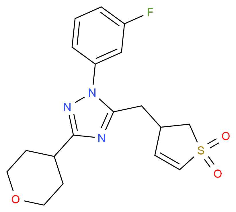 5-[(1,1-dioxido-2,3-dihydro-3-thienyl)methyl]-1-(3-fluorophenyl)-3-(tetrahydro-2H-pyran-4-yl)-1H-1,2,4-triazole_Molecular_structure_CAS_)