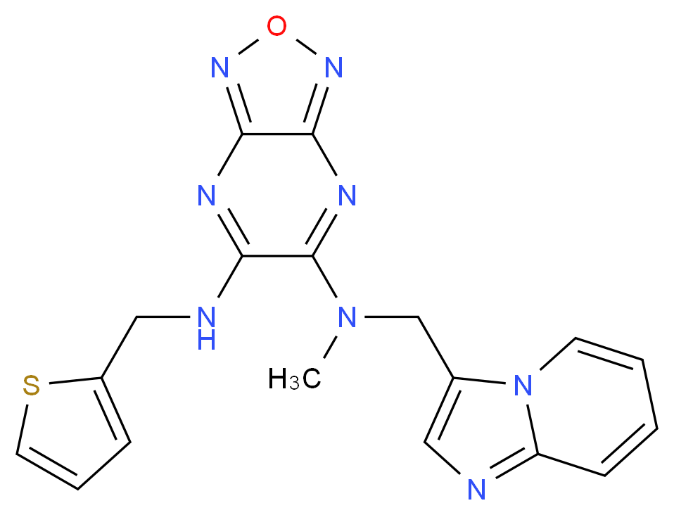 N-(imidazo[1,2-a]pyridin-3-ylmethyl)-N-methyl-N'-(2-thienylmethyl)[1,2,5]oxadiazolo[3,4-b]pyrazine-5,6-diamine_Molecular_structure_CAS_)