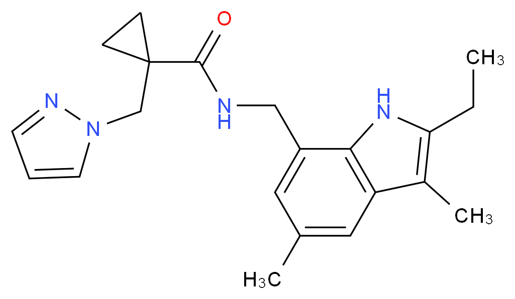 N-[(2-ethyl-3,5-dimethyl-1H-indol-7-yl)methyl]-1-(1H-pyrazol-1-ylmethyl)cyclopropanecarboxamide_Molecular_structure_CAS_)