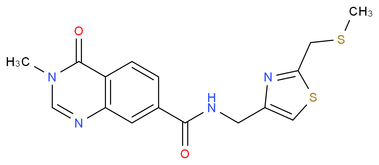 3-methyl-N-({2-[(methylthio)methyl]-1,3-thiazol-4-yl}methyl)-4-oxo-3,4-dihydroquinazoline-7-carboxamide_Molecular_structure_CAS_)