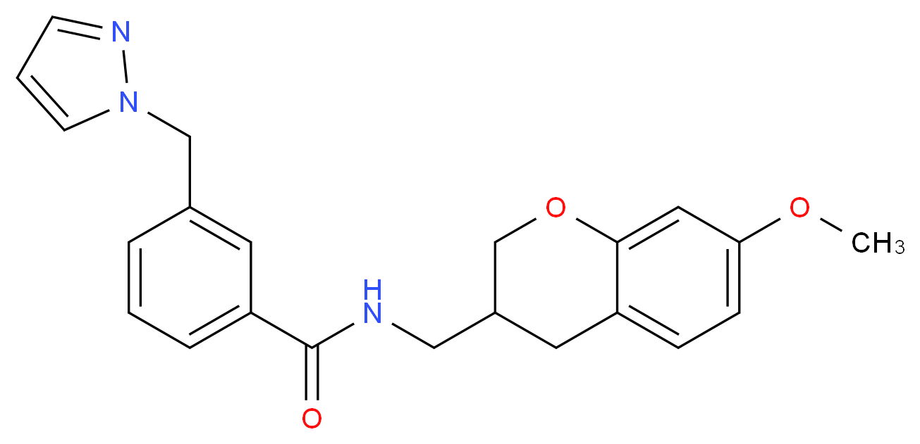 N-[(7-methoxy-3,4-dihydro-2H-chromen-3-yl)methyl]-3-(1H-pyrazol-1-ylmethyl)benzamide_Molecular_structure_CAS_)