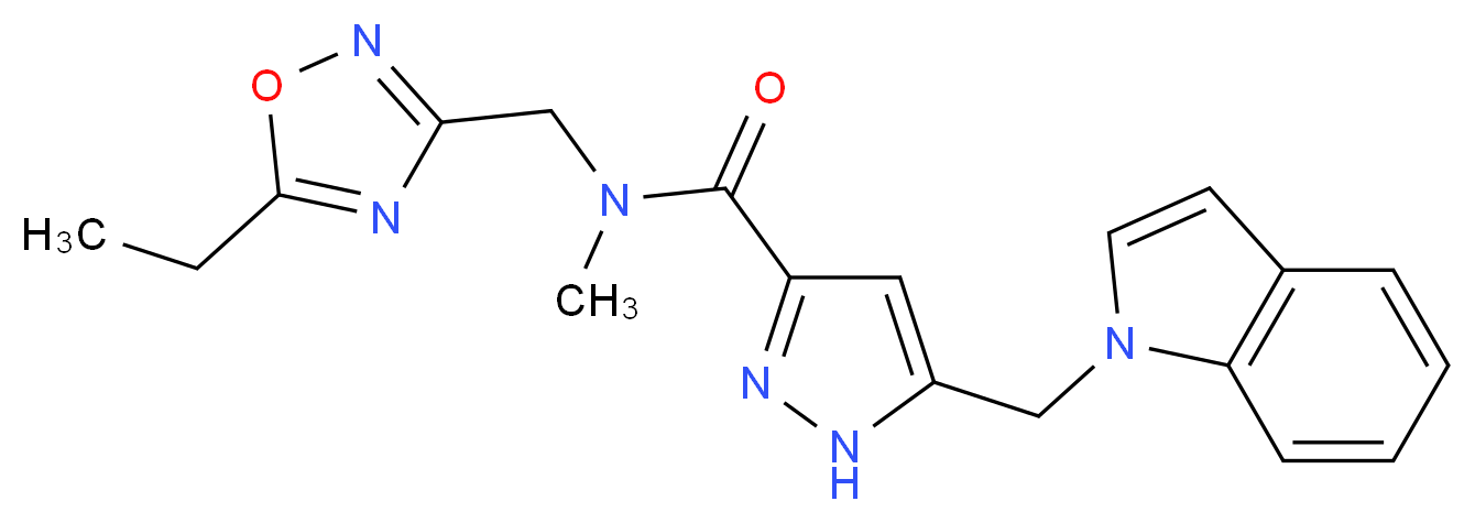 N-[(5-ethyl-1,2,4-oxadiazol-3-yl)methyl]-5-(1H-indol-1-ylmethyl)-N-methyl-1H-pyrazole-3-carboxamide_Molecular_structure_CAS_)