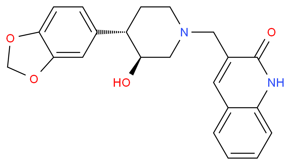 3-{[(3S*,4S*)-4-(1,3-benzodioxol-5-yl)-3-hydroxypiperidin-1-yl]methyl}quinolin-2(1H)-one_Molecular_structure_CAS_)