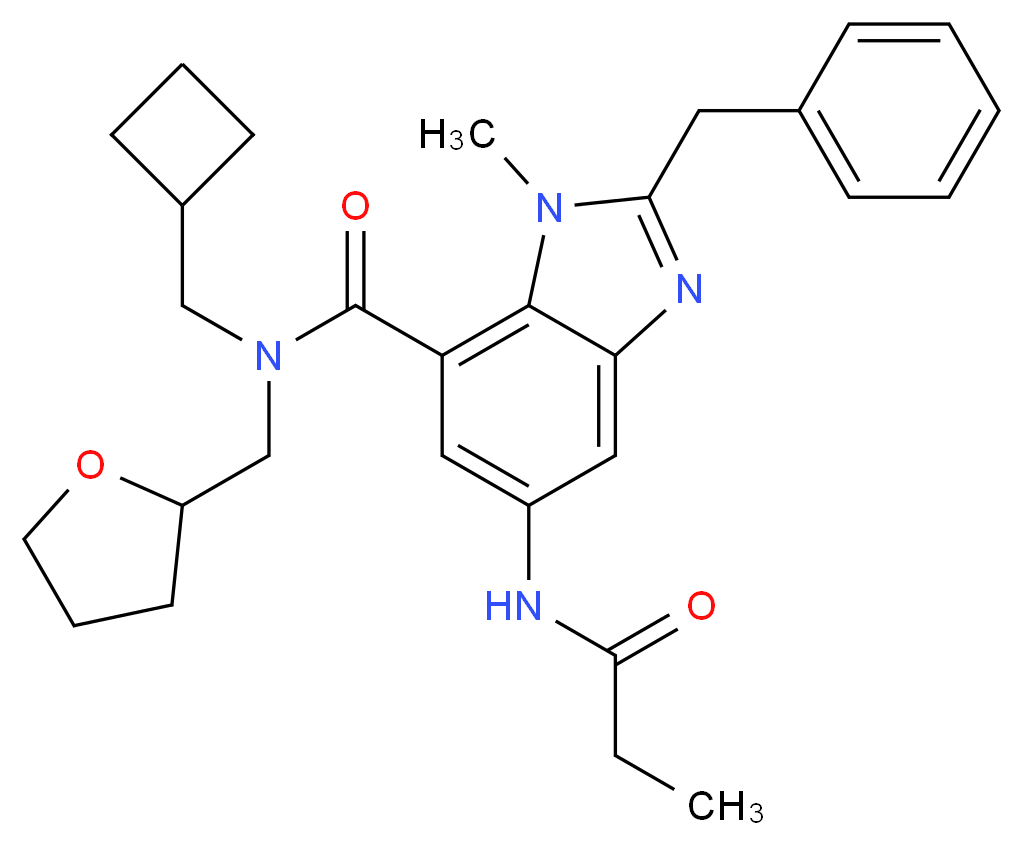 2-benzyl-N-(cyclobutylmethyl)-1-methyl-5-(propionylamino)-N-(tetrahydro-2-furanylmethyl)-1H-benzimidazole-7-carboxamide_Molecular_structure_CAS_)