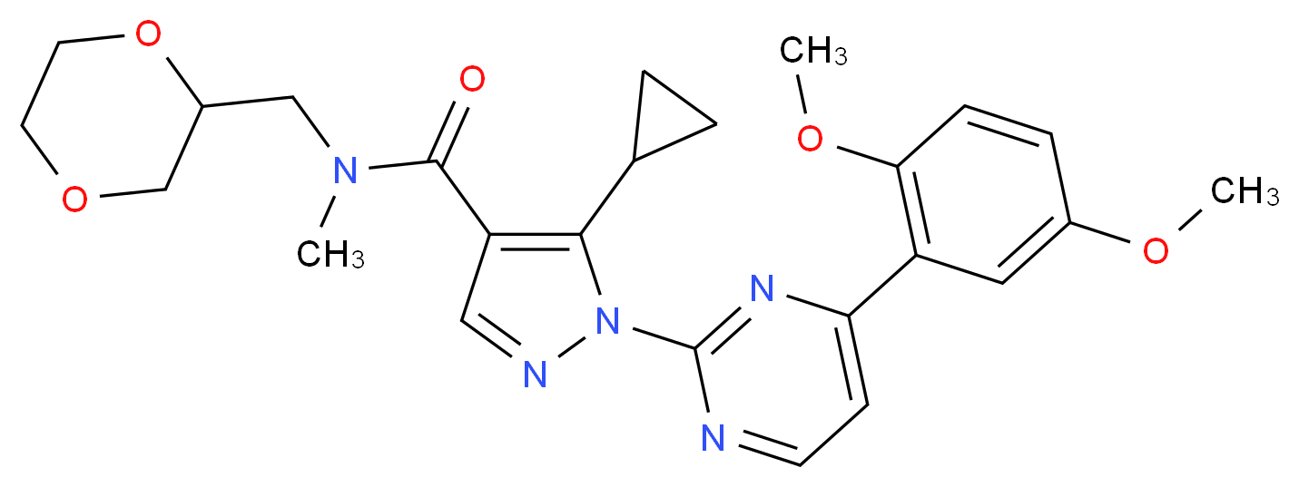 5-cyclopropyl-1-[4-(2,5-dimethoxyphenyl)-2-pyrimidinyl]-N-(1,4-dioxan-2-ylmethyl)-N-methyl-1H-pyrazole-4-carboxamide_Molecular_structure_CAS_)
