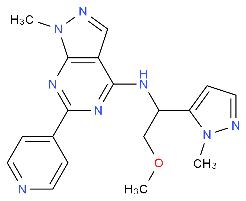 N-[2-methoxy-1-(1-methyl-1H-pyrazol-5-yl)ethyl]-1-methyl-6-pyridin-4-yl-1H-pyrazolo[3,4-d]pyrimidin-4-amine_Molecular_structure_CAS_)