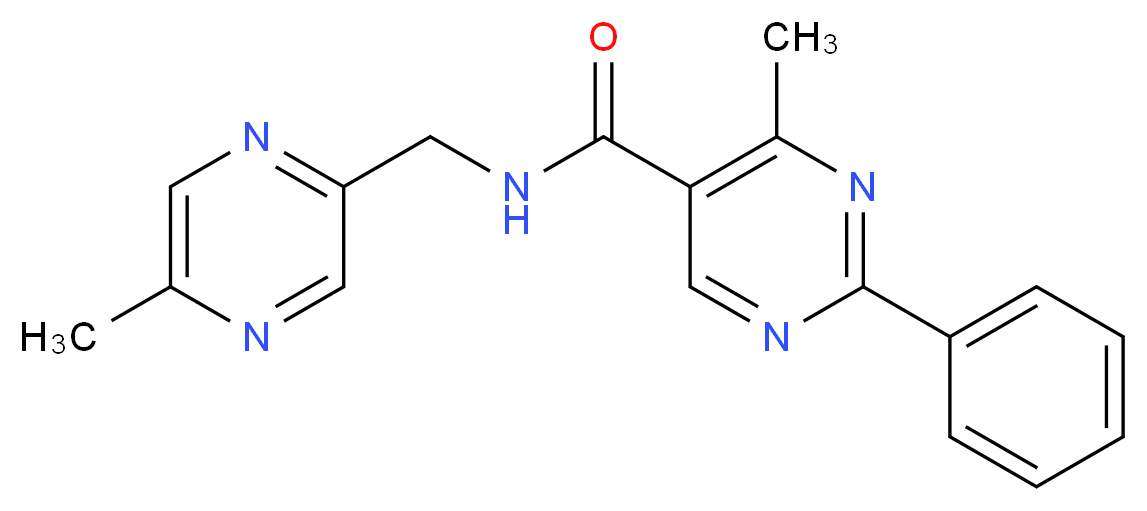 4-methyl-N-[(5-methylpyrazin-2-yl)methyl]-2-phenylpyrimidine-5-carboxamide_Molecular_structure_CAS_)