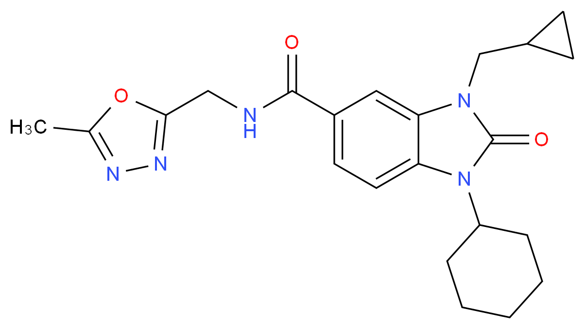 1-cyclohexyl-3-(cyclopropylmethyl)-N-[(5-methyl-1,3,4-oxadiazol-2-yl)methyl]-2-oxo-2,3-dihydro-1H-benzimidazole-5-carboxamide_Molecular_structure_CAS_)