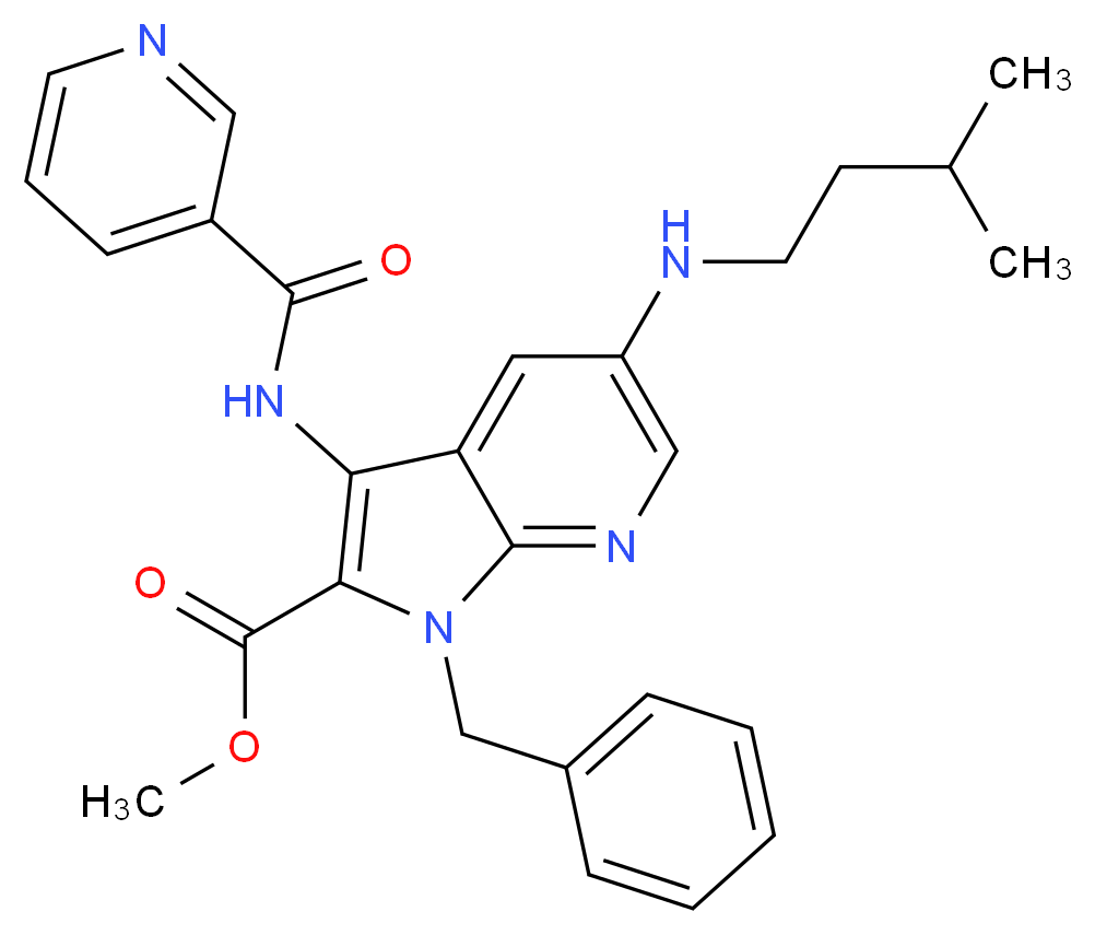 methyl 1-benzyl-5-[(3-methylbutyl)amino]-3-[(3-pyridinylcarbonyl)amino]-1H-pyrrolo[2,3-b]pyridine-2-carboxylate_Molecular_structure_CAS_)