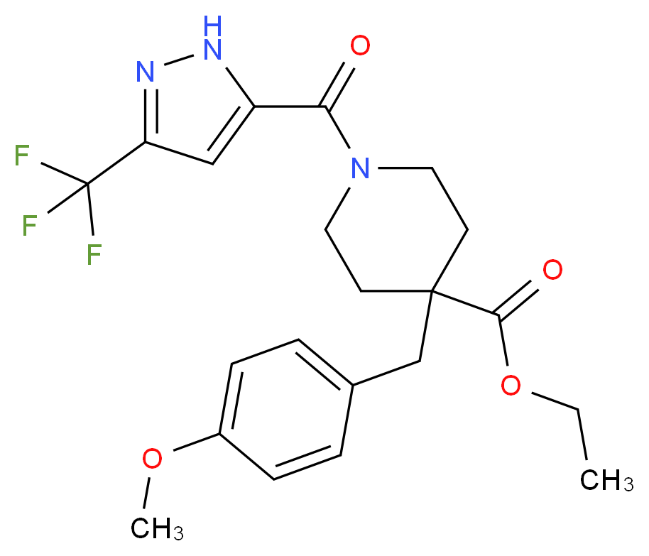 ethyl 4-(4-methoxybenzyl)-1-{[3-(trifluoromethyl)-1H-pyrazol-5-yl]carbonyl}-4-piperidinecarboxylate_Molecular_structure_CAS_)