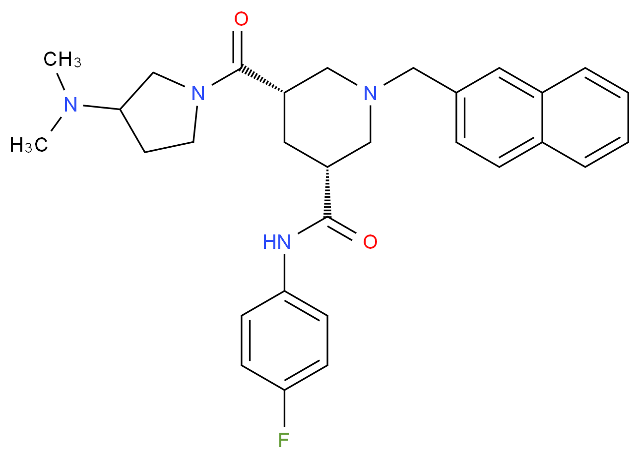 (3R,5S)-5-{[3-(dimethylamino)-1-pyrrolidinyl]carbonyl}-N-(4-fluorophenyl)-1-(2-naphthylmethyl)-3-piperidinecarboxamide_Molecular_structure_CAS_)