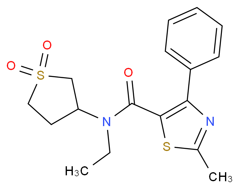 N-(1,1-dioxidotetrahydro-3-thienyl)-N-ethyl-2-methyl-4-phenyl-1,3-thiazole-5-carboxamide_Molecular_structure_CAS_)
