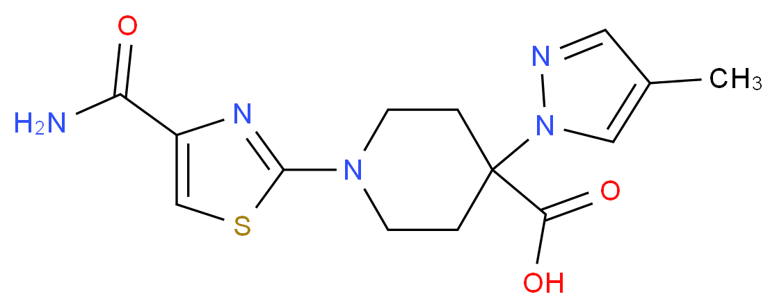 1-[4-(aminocarbonyl)-1,3-thiazol-2-yl]-4-(4-methyl-1H-pyrazol-1-yl)piperidine-4-carboxylic acid_Molecular_structure_CAS_)