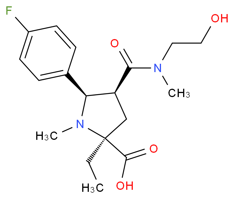 (2S*,4S*,5R*)-2-ethyl-5-(4-fluorophenyl)-4-{[(2-hydroxyethyl)(methyl)amino]carbonyl}-1-methylpyrrolidine-2-carboxylic acid_Molecular_structure_CAS_)