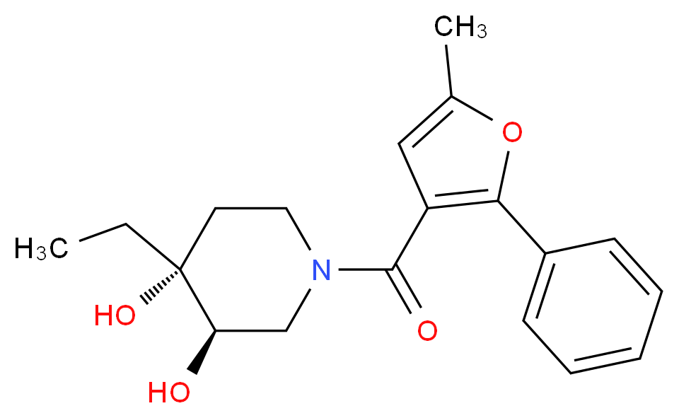 (3R*,4R*)-4-ethyl-1-(5-methyl-2-phenyl-3-furoyl)piperidine-3,4-diol_Molecular_structure_CAS_)