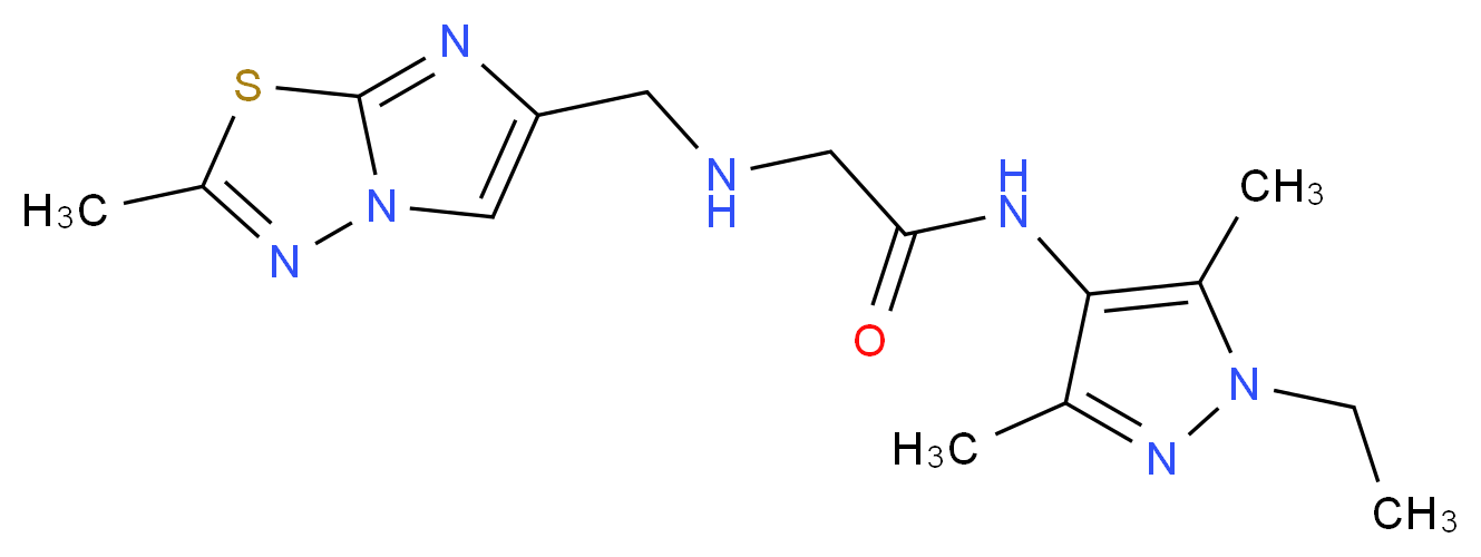 N-(1-ethyl-3,5-dimethyl-1H-pyrazol-4-yl)-2-{[(2-methylimidazo[2,1-b][1,3,4]thiadiazol-6-yl)methyl]amino}acetamide_Molecular_structure_CAS_)