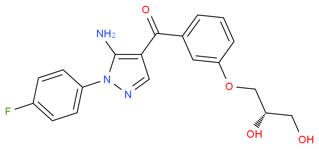 [5-AMINO-1-(4-FLUOROPHENYL)-1H-PYRAZOL-4-YL](3-{[(2R)-2,3-DIHYDROXYPROPYL]OXY}PHENYL)METHANONE_Molecular_structure_CAS_)