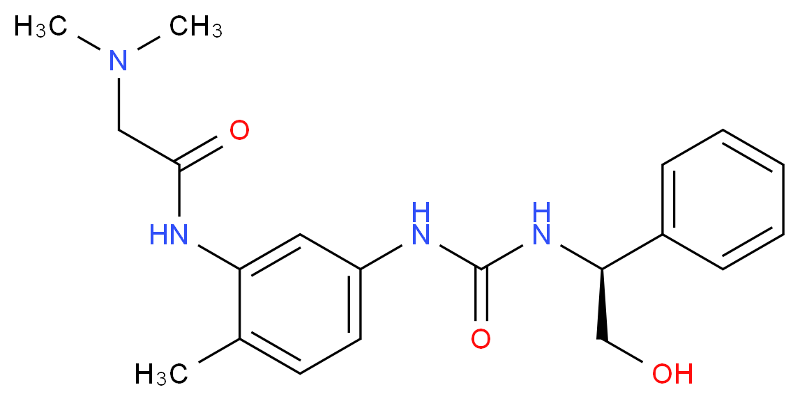N~1~-{5-[({[(1S)-2-hydroxy-1-phenylethyl]amino}carbonyl)amino]-2-methylphenyl}-N~2~,N~2~-dimethylglycinamide_Molecular_structure_CAS_)
