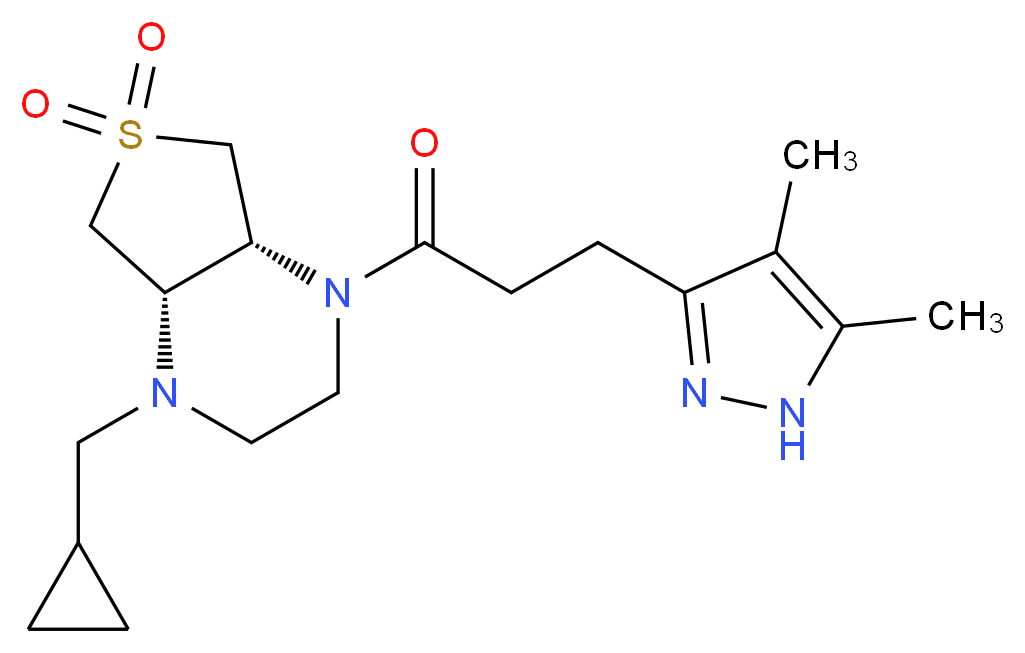 (4aR*,7aS*)-1-(cyclopropylmethyl)-4-[3-(4,5-dimethyl-1H-pyrazol-3-yl)propanoyl]octahydrothieno[3,4-b]pyrazine 6,6-dioxide_Molecular_structure_CAS_)